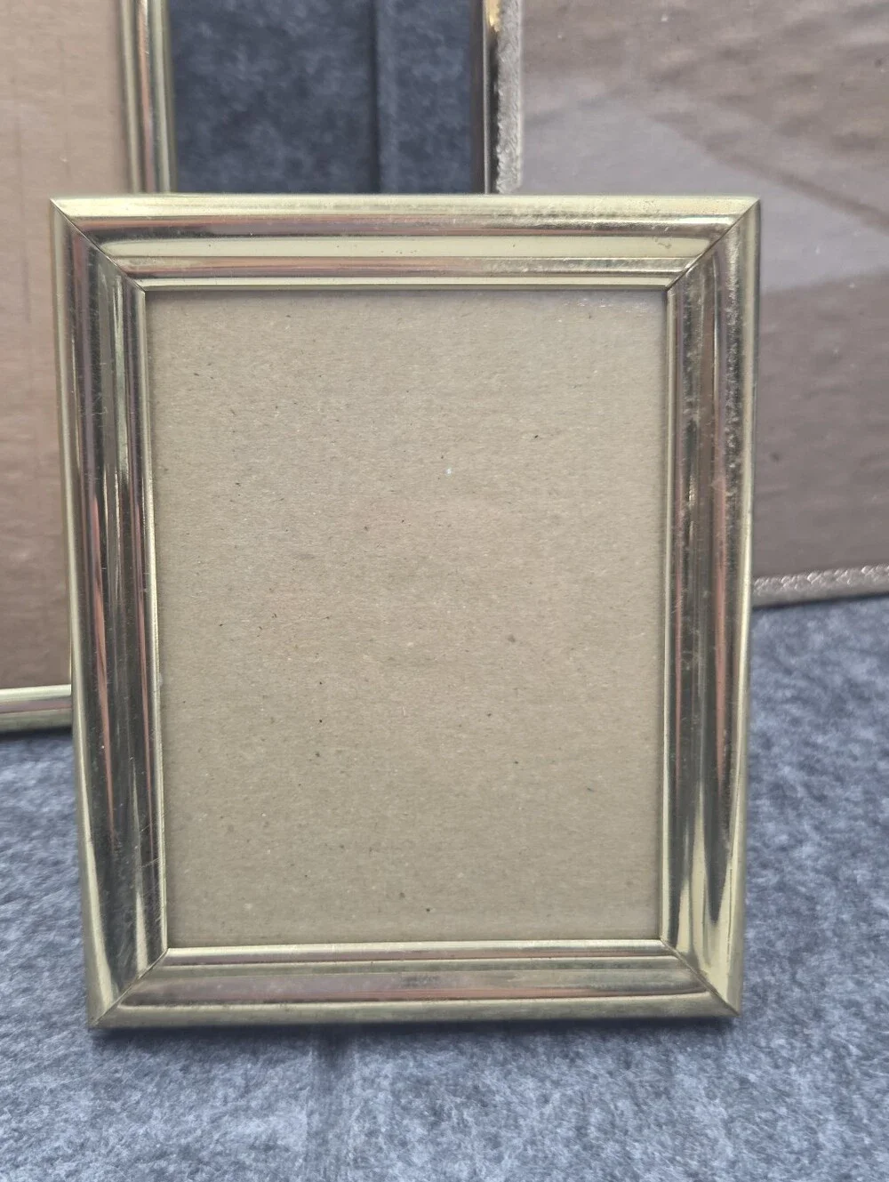Vintage Lot Of 3 MCM Gold Tone Brass Picture Photo Frame Standing Bi-Fold